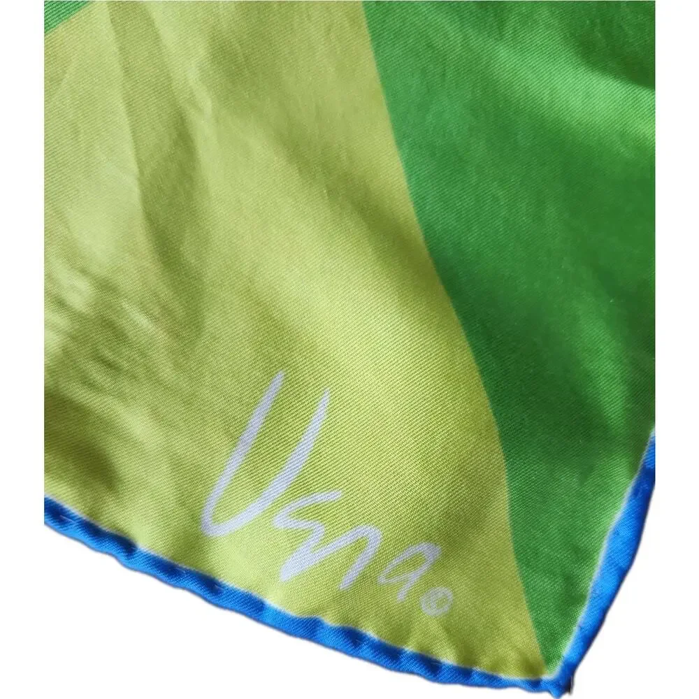 Ugna Japanese Hand Roll Multicolor Geometric Rectangke Silk Scarf 44 x 15.5 In - Picture 4 of 5